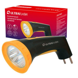 Фонарь аккумуляторный LED3804M 4LED аккум. SLA 220В пластик. черн./желт. (кор.) Ultraflash 12867