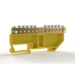 Шина PE "земля" на DIN-изоляторе 6х9мм 12 отвер. латунь TOKOV ELECTRIC TKE-BCB-69-12-DIN/PE