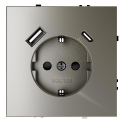 Розетка 1-м СП S70 16А с USB A+С с заземл. защ. шторки механизм шелк Voltum VLS040504