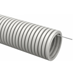 Труба гофрированная ПВХ d25мм с протяжкой сер. (уп.75м) TOKOV ELECTRIC TKE-TG/P-25-C06/75
