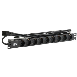 Блок розеток 9 мест PDU (немец. станд.) DIN 49440 ПВХ профиль 1U шнур 2м; вилка IEC 320 C14; черн. ITK PH22-9D2-P